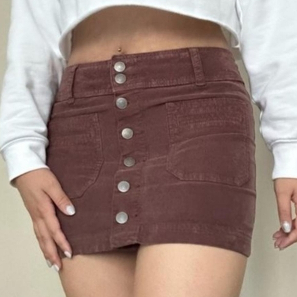 Free People We The Free Joanie Corduroy Button Front Mini Skirt Brown Size 26 - Picture 1 of 11